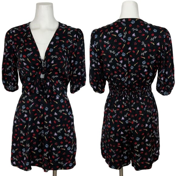 Maje Inobi Jacquard Printed Romper Playsuit 38 M Black Short Sleeves Pockets - Picture 1 of 12